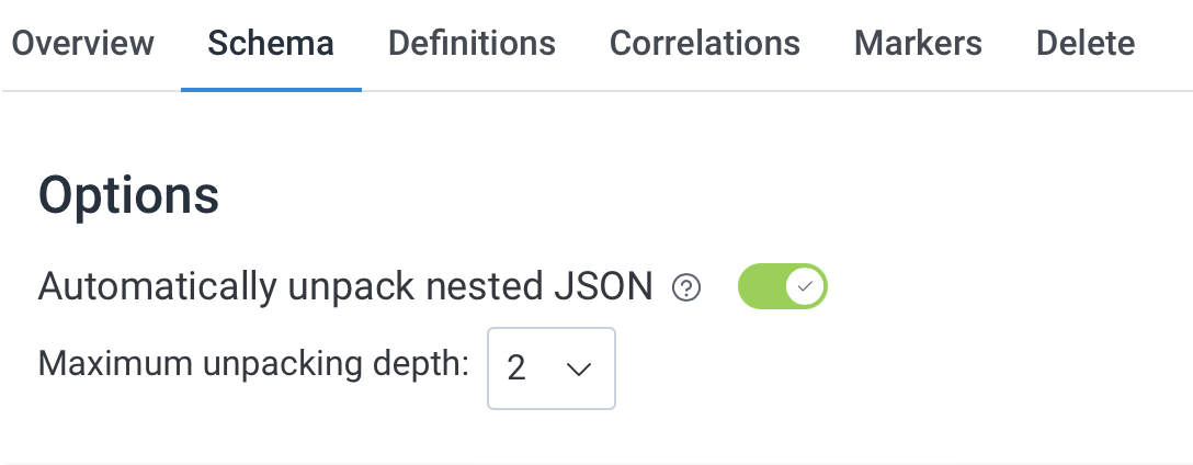 Image on Honeycomb’s site showing an unpack nested JSON toggle and the depth to look for